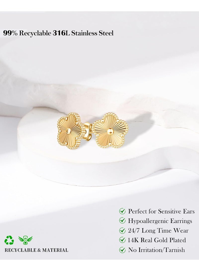 YelaJoy 14K Gold Flower Earrings for Women, 5 Leaf Flower Hypoallergenic Stud Pearl of Mother Non Tarnish Stainless Steel, Waterproof Lightweight Cute Shiny Jewelry, Colors Gold Earring - Image 4